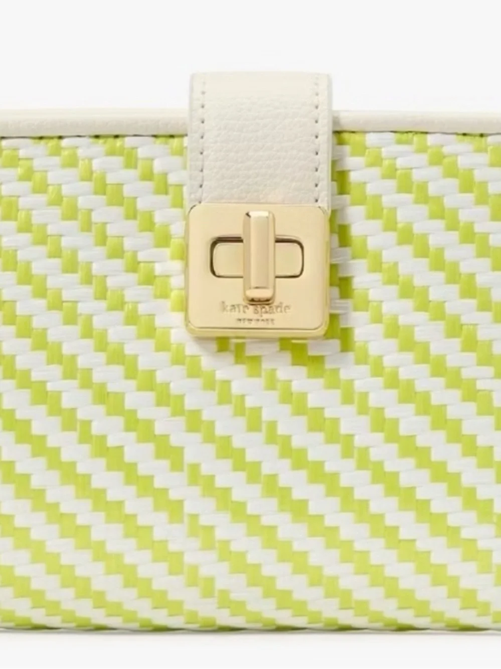 kate spade Lime & White Woven Turn-Lock Clutch